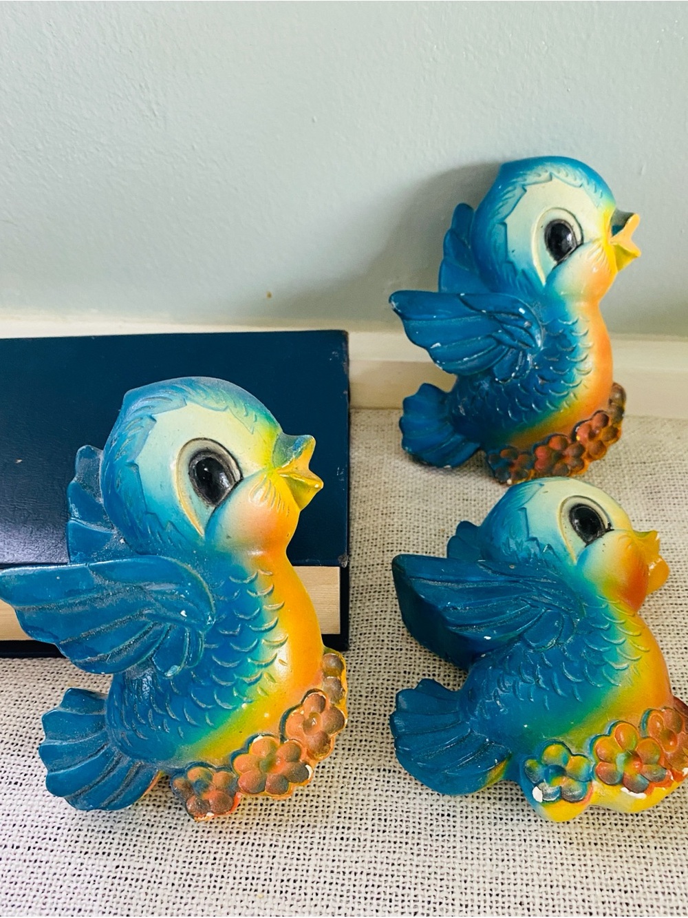 3 Vintage 1970 Miller Studios Chalkware Bluebirds